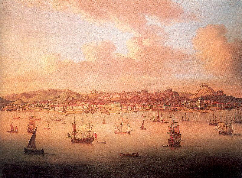 Monamy, Peter The British Fleet Sailing into Lisbon Harbor oil painting image